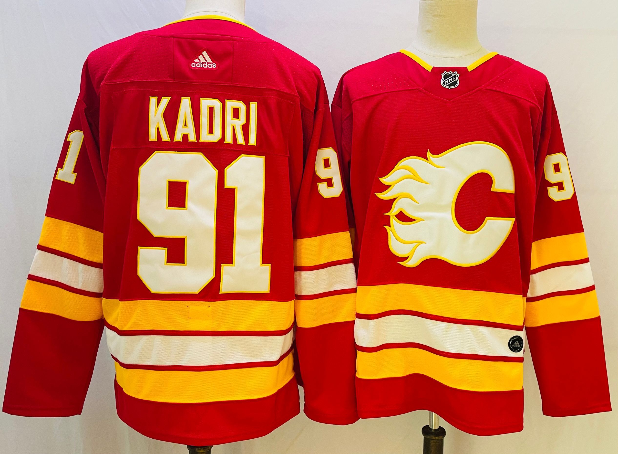 Men Calgary Flames 91 Kadri Red Throwback 2022 Adidas NHL Jersey